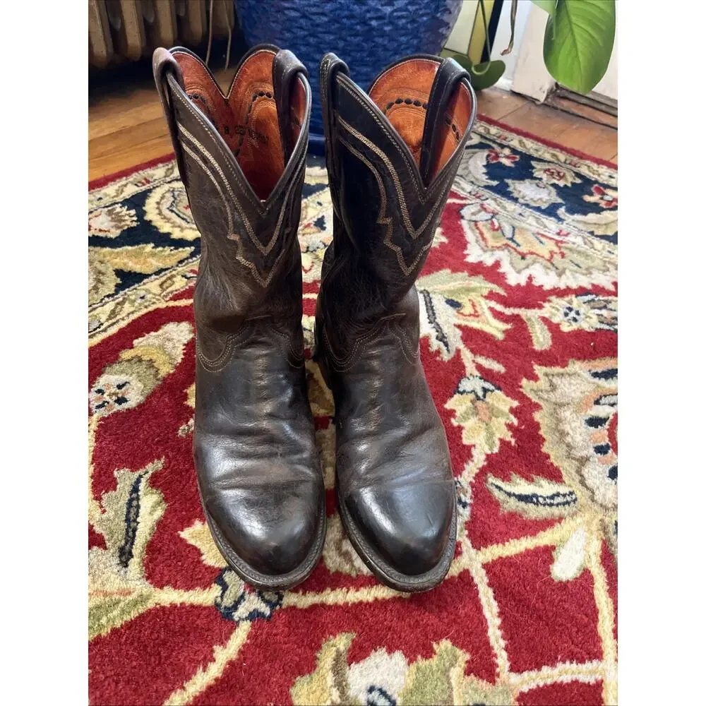 Vintage Lucchese 2000 Classic Western Boots 8 Brown Leather Mens Cowboy Western